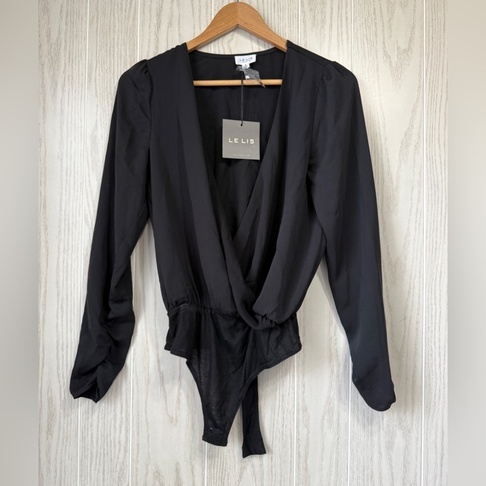 Le Lis Black Blouse Body Suit Size S NWT